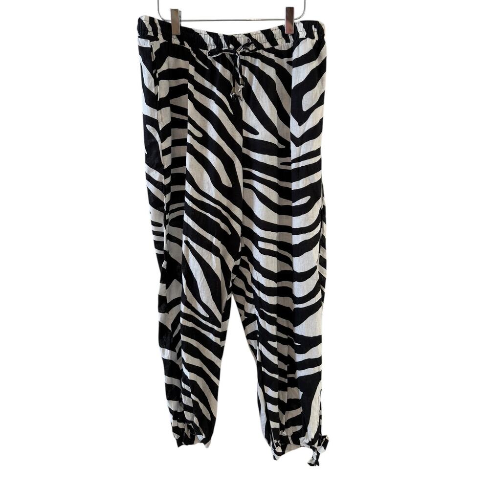 Rachel Zoe Cropped Linen Harem Pants Zebra Stripe M